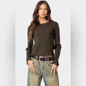 Edikted Distressed Ribbed Knit Sweater